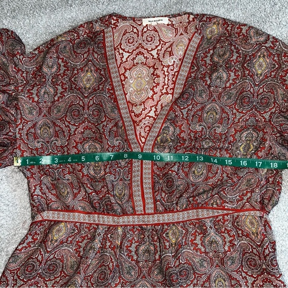 Max Studio Red and Brown Flutter Sleeve Wrap Blouse - Picture 6 of 8